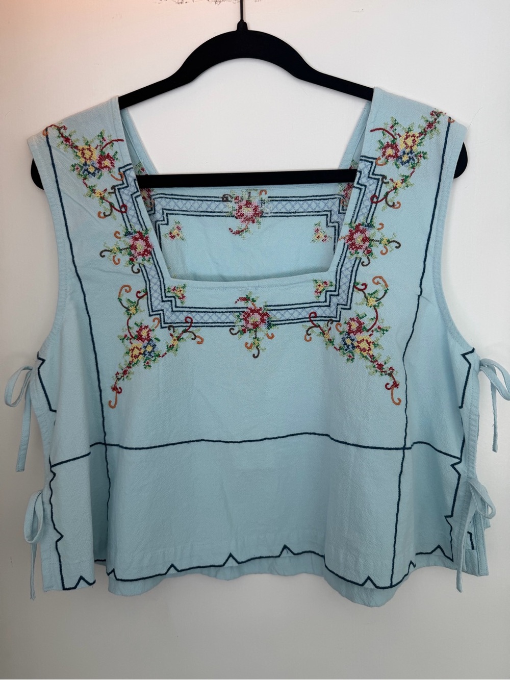 Free People Light Blue Embroidered Square-Neck Tie-Side Tank - Picture 6 of 10
